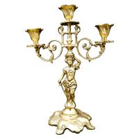 Kalender Döküm Pirinç Döküm Kılıçlı Kadın Figürlü Üç Kollu Şamdan 30Cm