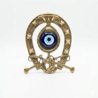 Kalender Döküm Pirinç Döküm Duvar Süsü Nazar Boncuklu At Nalı 19Cm