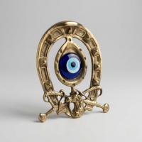 Kalender Döküm Pirinç Döküm Duvar Süsü Nazar Boncuklu At Nalı 19Cm