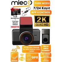 Mieco G4 2K QHD / GPS / 4G / Wifi / 140° Geniş Açı / Gece Görüşü / Ön + Arka Kamera / Sim Kartlı Araç Kamerası (2025) + Hafıza Kartı ve Park Kiti Hediyeli